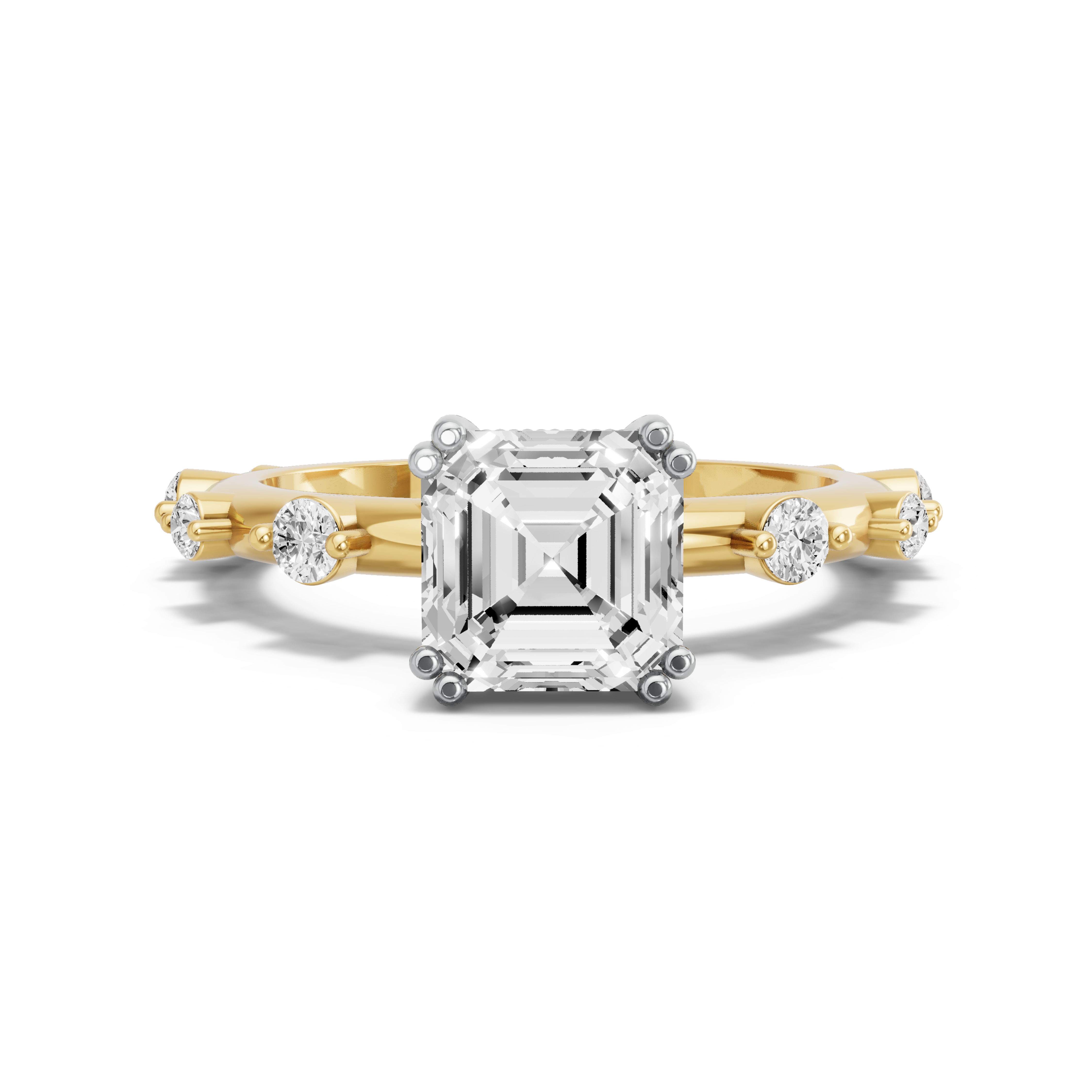 Asscher Vintage Basket Ring with Floating Station band – Antiquecut