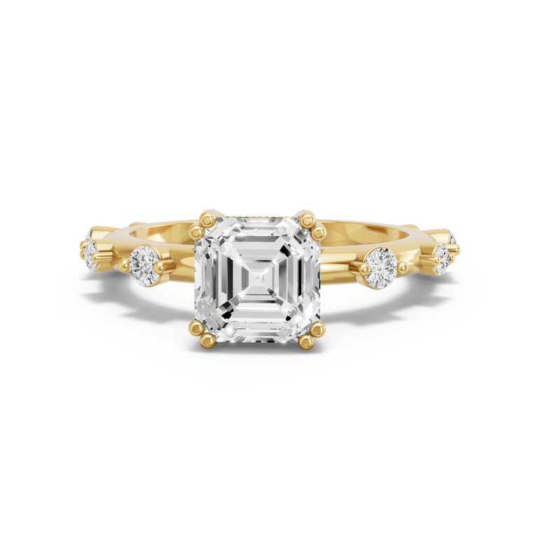 Image for Asscher Vintage Basket Ring with Floating Station band in 18K White Gold