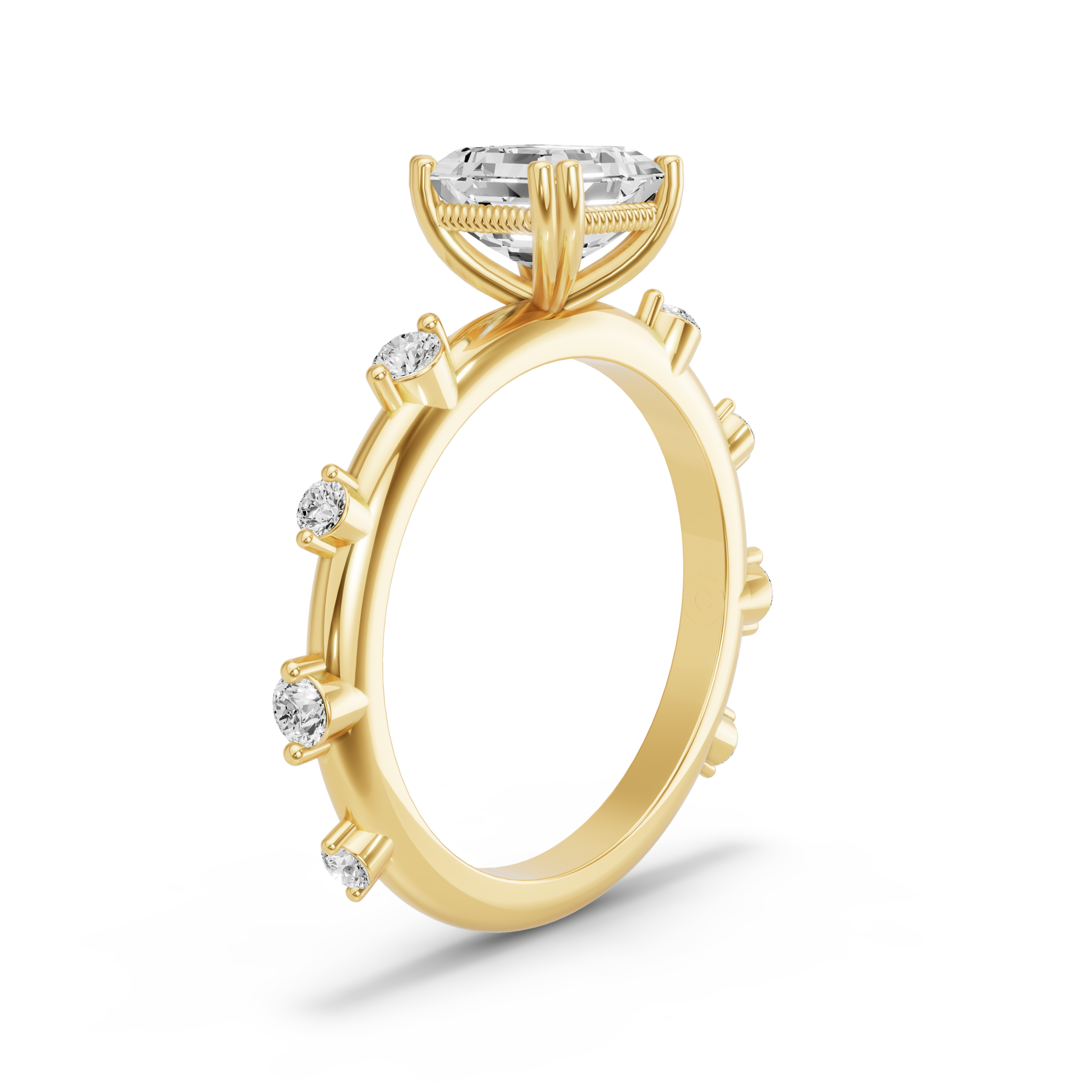 Image for Asscher Vintage Basket Ring with Floating Station band in 14K White Gold