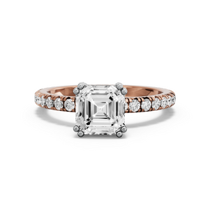 Image for Asscher Vintage Basket Ring with French Pave band