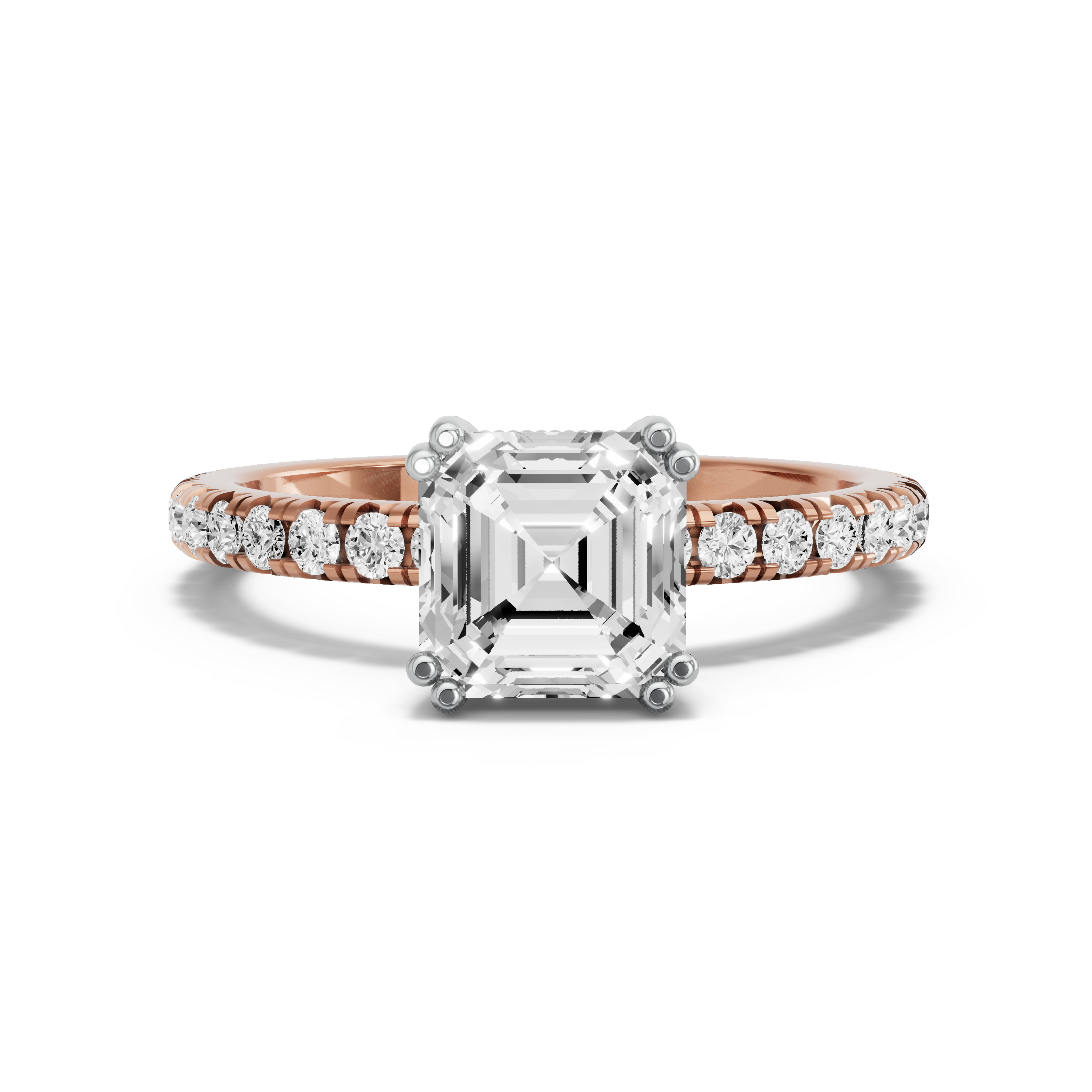 Image for Asscher Vintage Basket Ring with French Pave band in 14K Two Tone Rose Gold