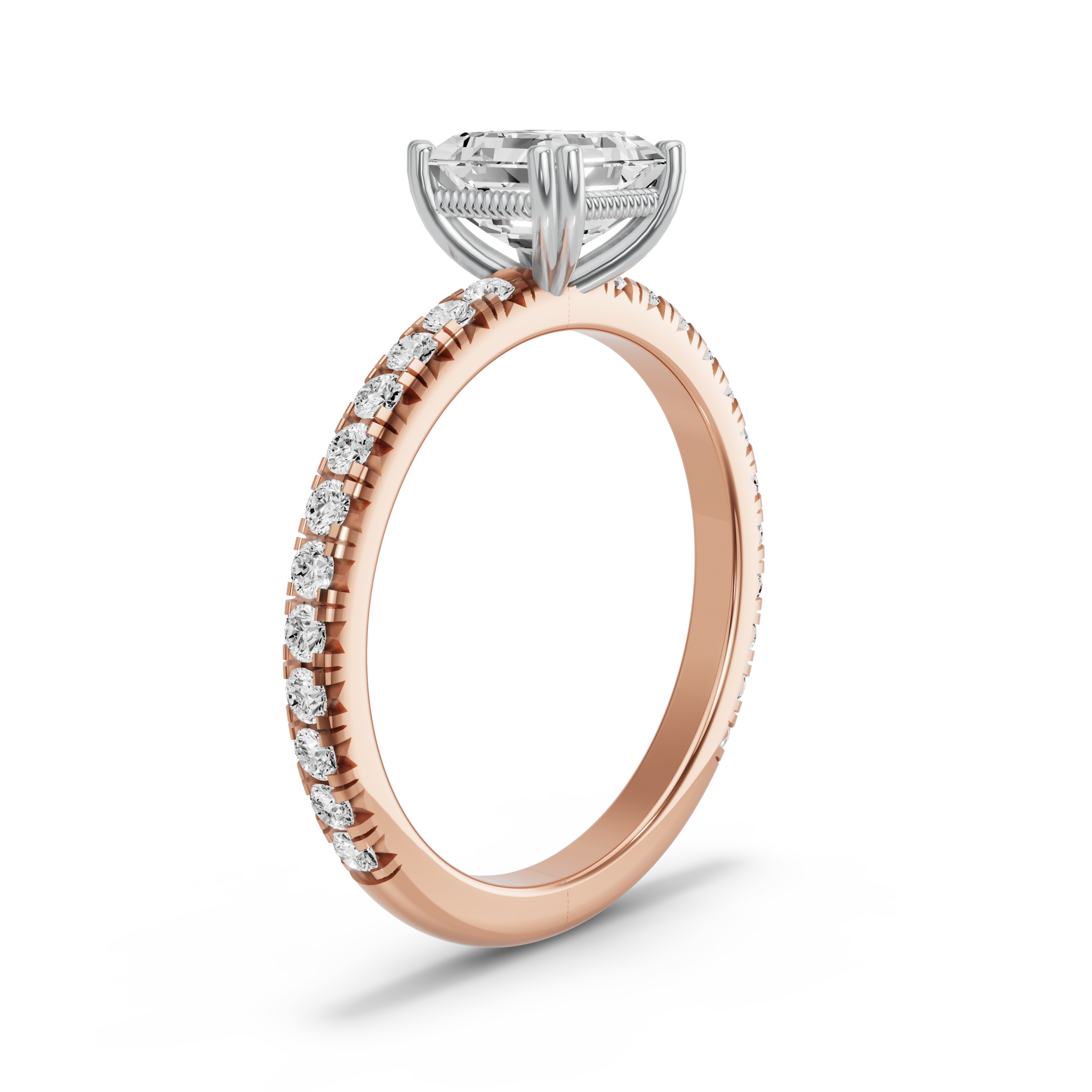 Image for Asscher Vintage Basket Ring with French Pave band in 18K Two Tone Yellow Gold