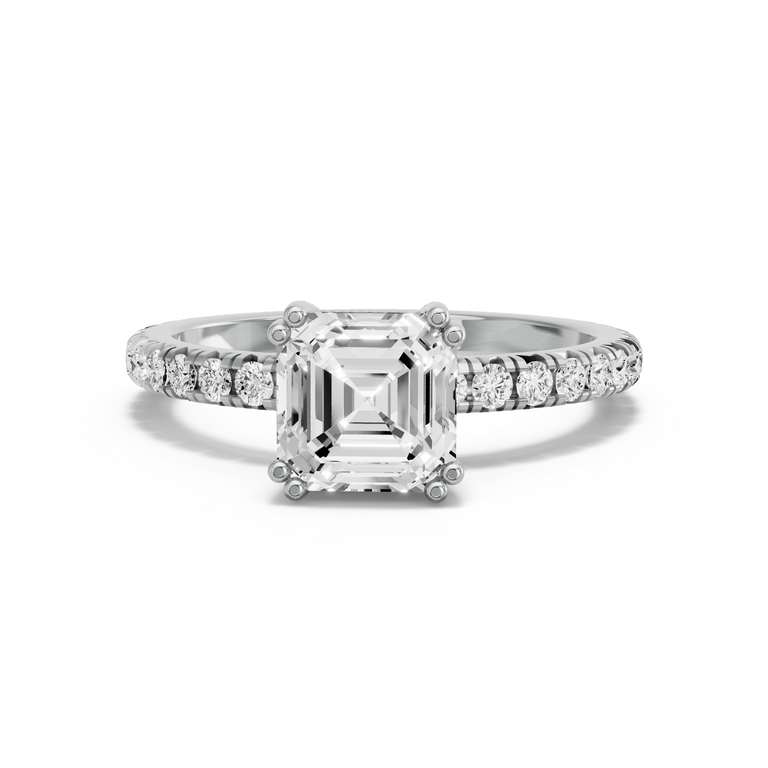 Image for Asscher Vintage Basket Ring with French Pave band in 18K Two Tone Rose Gold