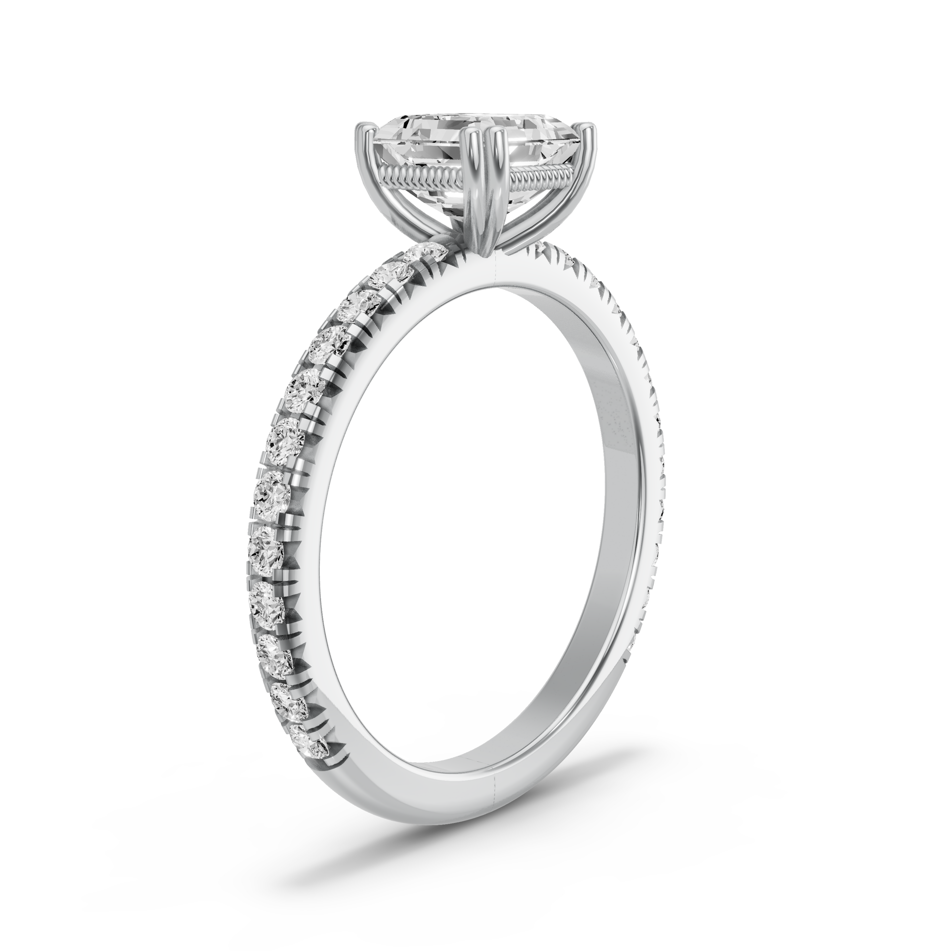 Image for Asscher Vintage Basket Ring with French Pave band in 14K Two Tone Rose Gold