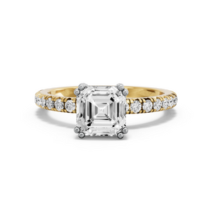 Image for Asscher Vintage Basket Ring with French Pave band