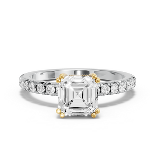Image for Asscher Vintage Basket Ring with French Pave band