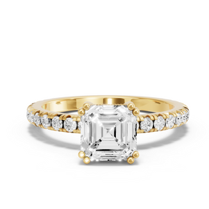 Image for Asscher Vintage Basket Ring with French Pave band