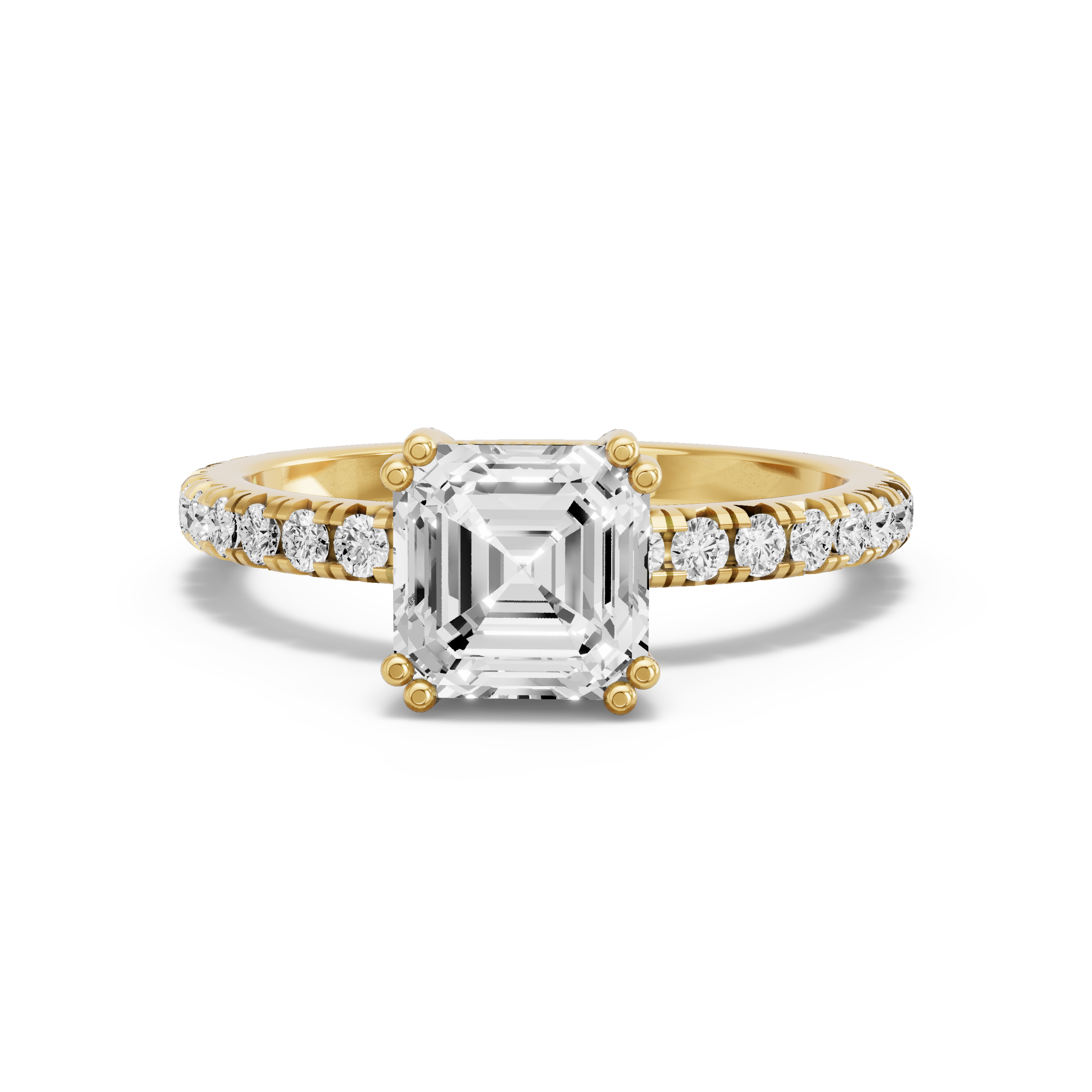 Image for Asscher Vintage Basket Ring with French Pave band in 18K White Gold