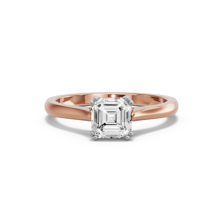 Image for Asscher Vintage Basket Ring with Knife Edge Cathedral band in 10K Two Tone Rose Gold