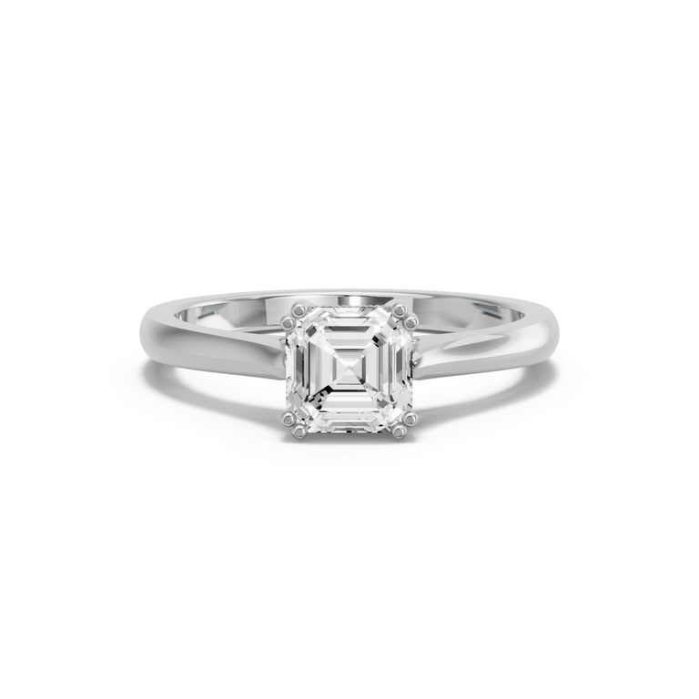 Image for Asscher Vintage Basket Ring with Knife Edge Cathedral band in 18K White Gold