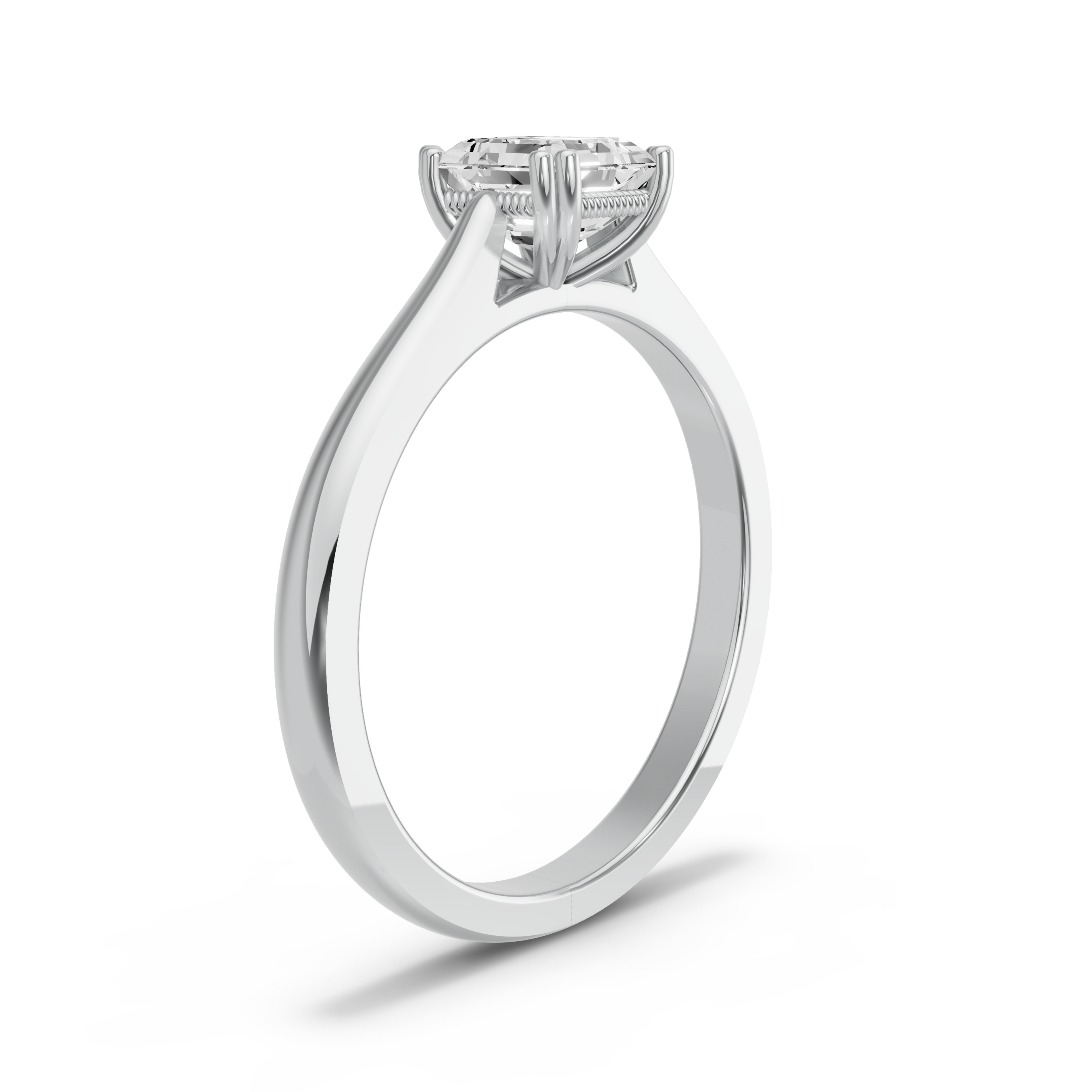 Image for Asscher Vintage Basket Ring with Knife Edge Cathedral band in 18K White Gold