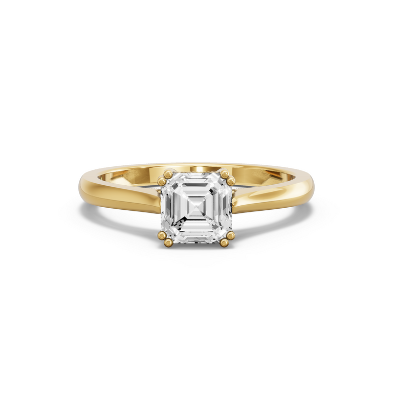 Image for Asscher Vintage Basket Ring with Knife Edge Cathedral band in 18K Yellow Gold