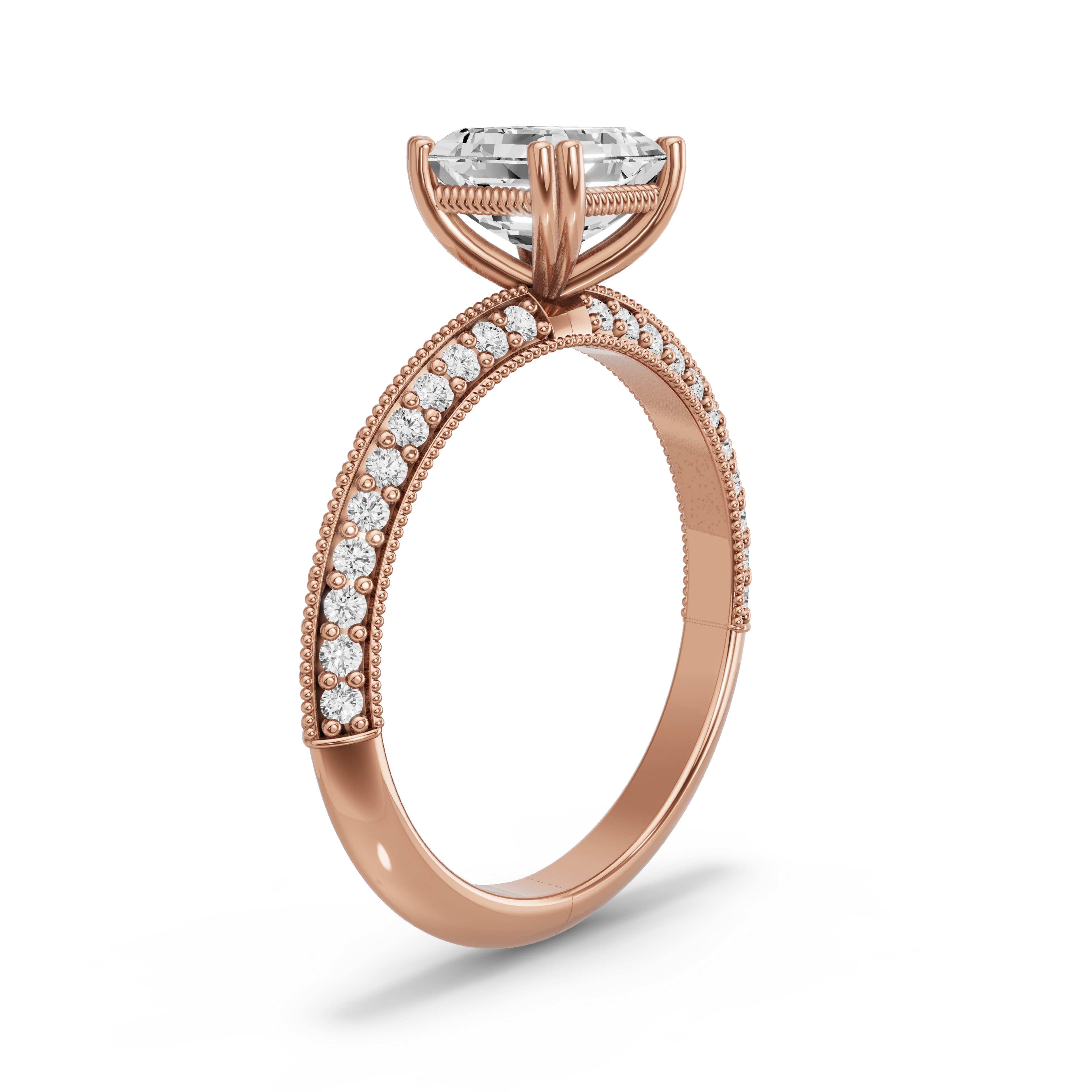 Image for Asscher Vintage Basket Ring with Knife Edge Pave band in 10K Yellow Gold