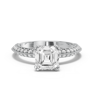 Image for Asscher Vintage Basket Ring with Knife Edge Pave band