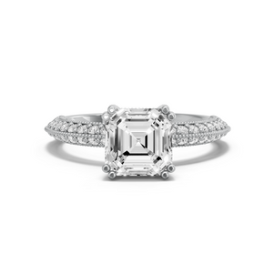 Image for Asscher Vintage Basket Ring with Knife Edge Pave band in 18K White Gold
