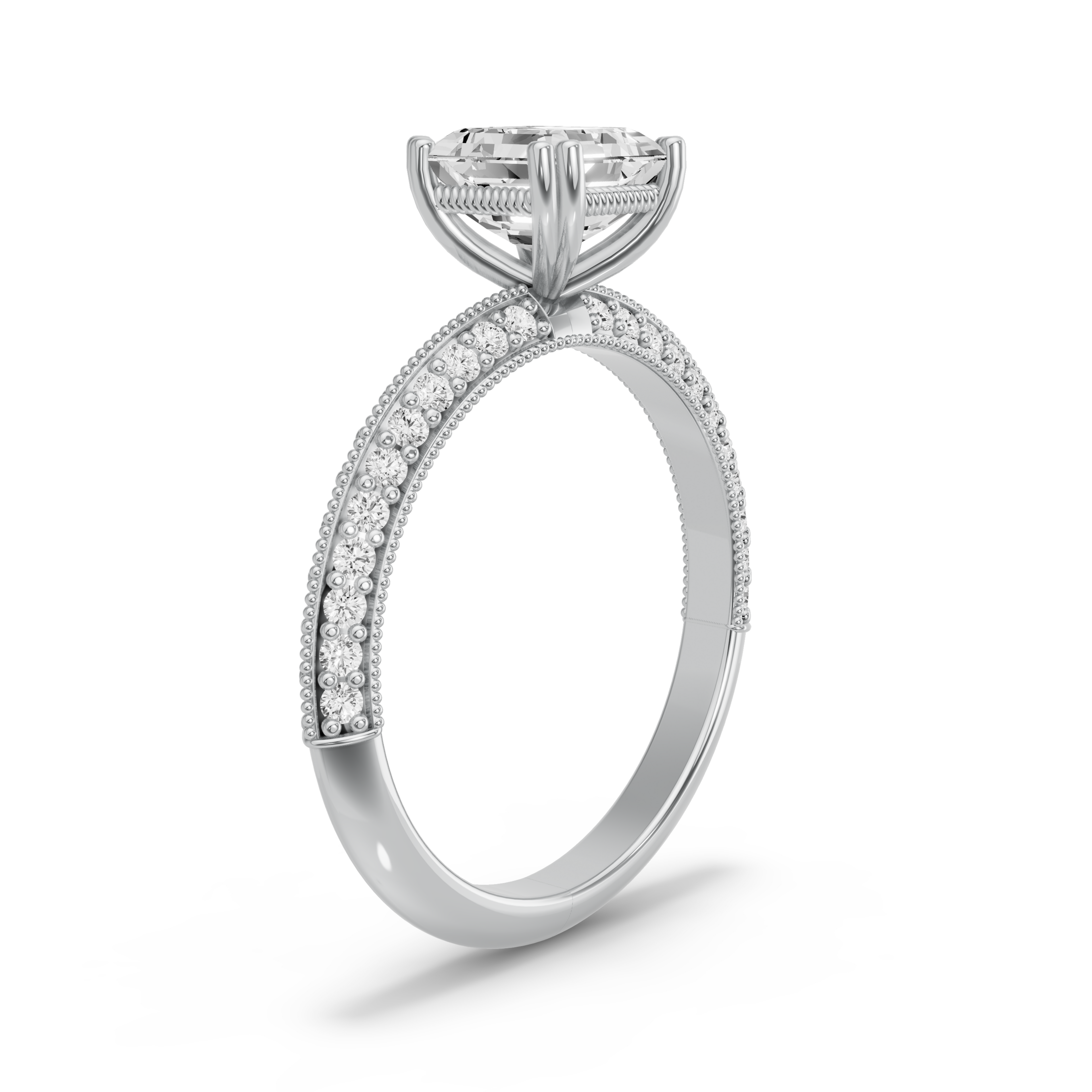 Image for Asscher Vintage Basket Ring with Knife Edge Cathedral band in 950 Platinum