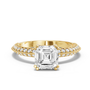 Image for Asscher Vintage Basket Ring with Knife Edge Pave band