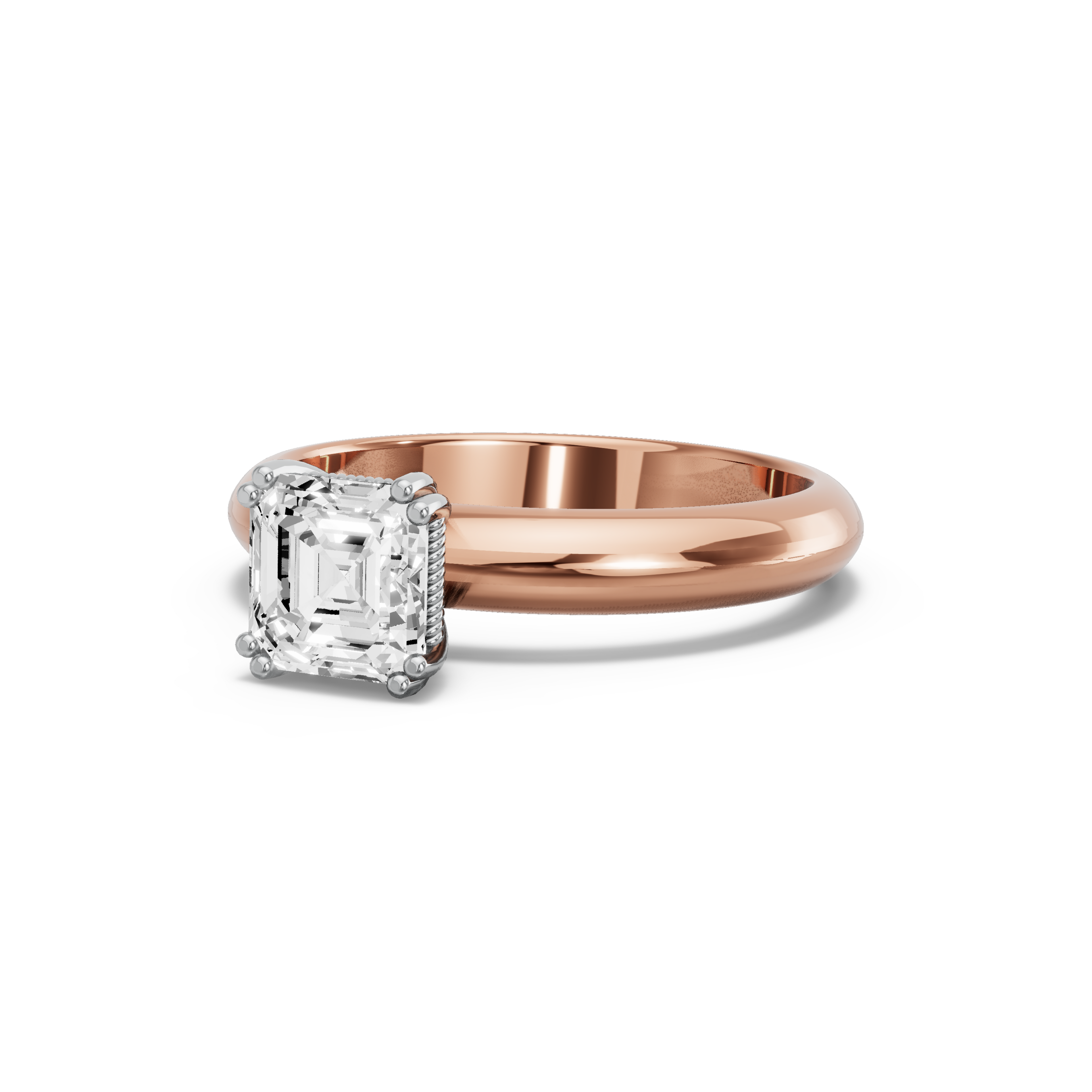 Image for Asscher Vintage Basket Ring with Knife Edge Solitaire band in 10K Two Tone Yellow Gold