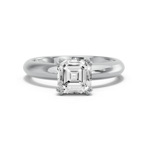 Image for Asscher Vintage Basket Ring with Knife Edge Pave band in 10K White Gold