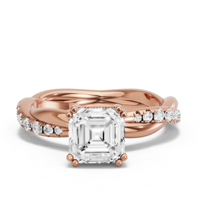 Image for Asscher Vintage Basket Ring with Rope Pave band