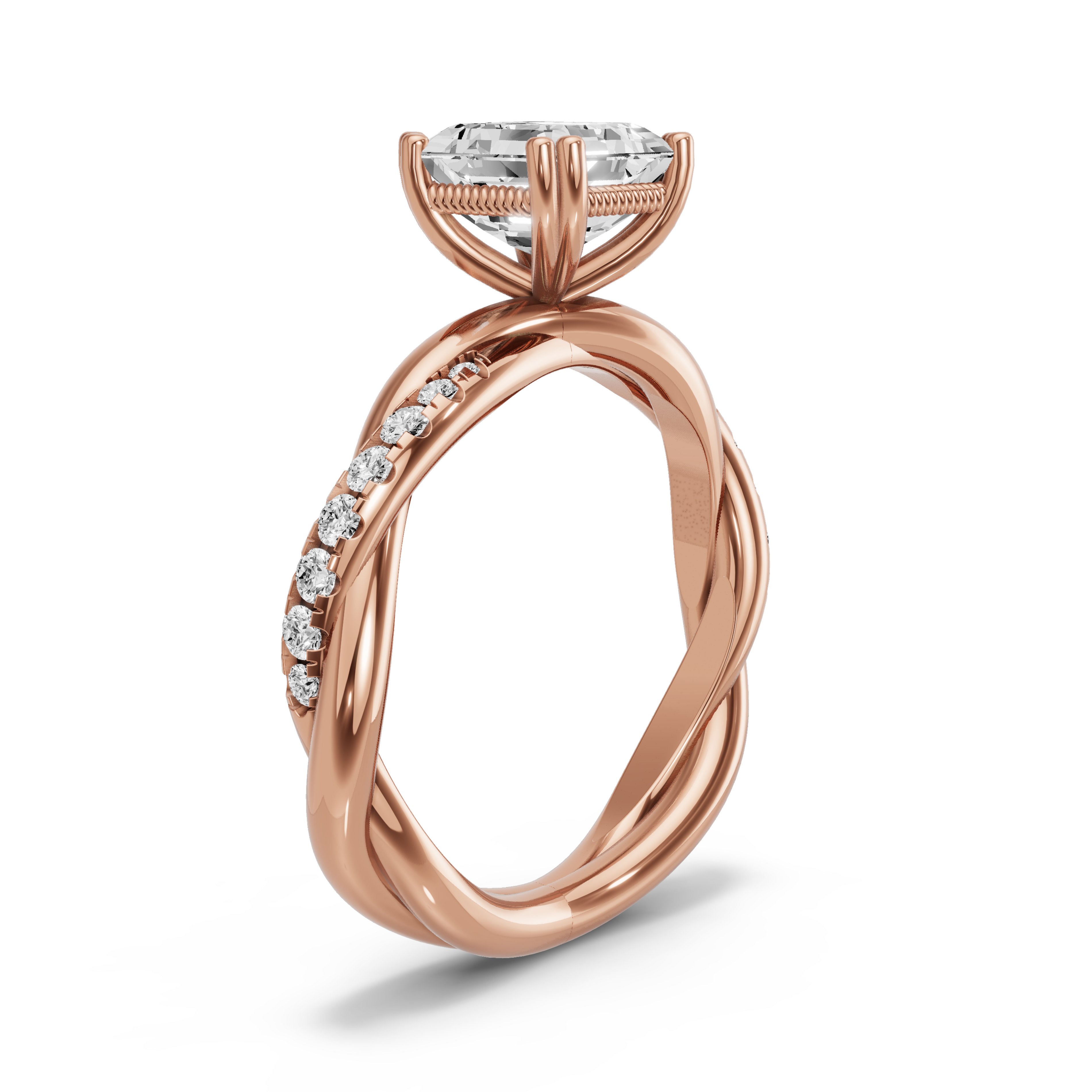 Image for Asscher Vintage Basket Ring with Rope Pave band in 18K Yellow Gold