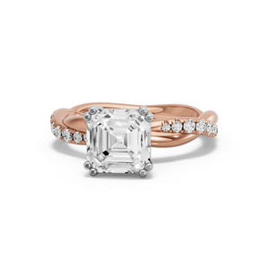 Image for Asscher Vintage Basket Ring with Rope Pave band