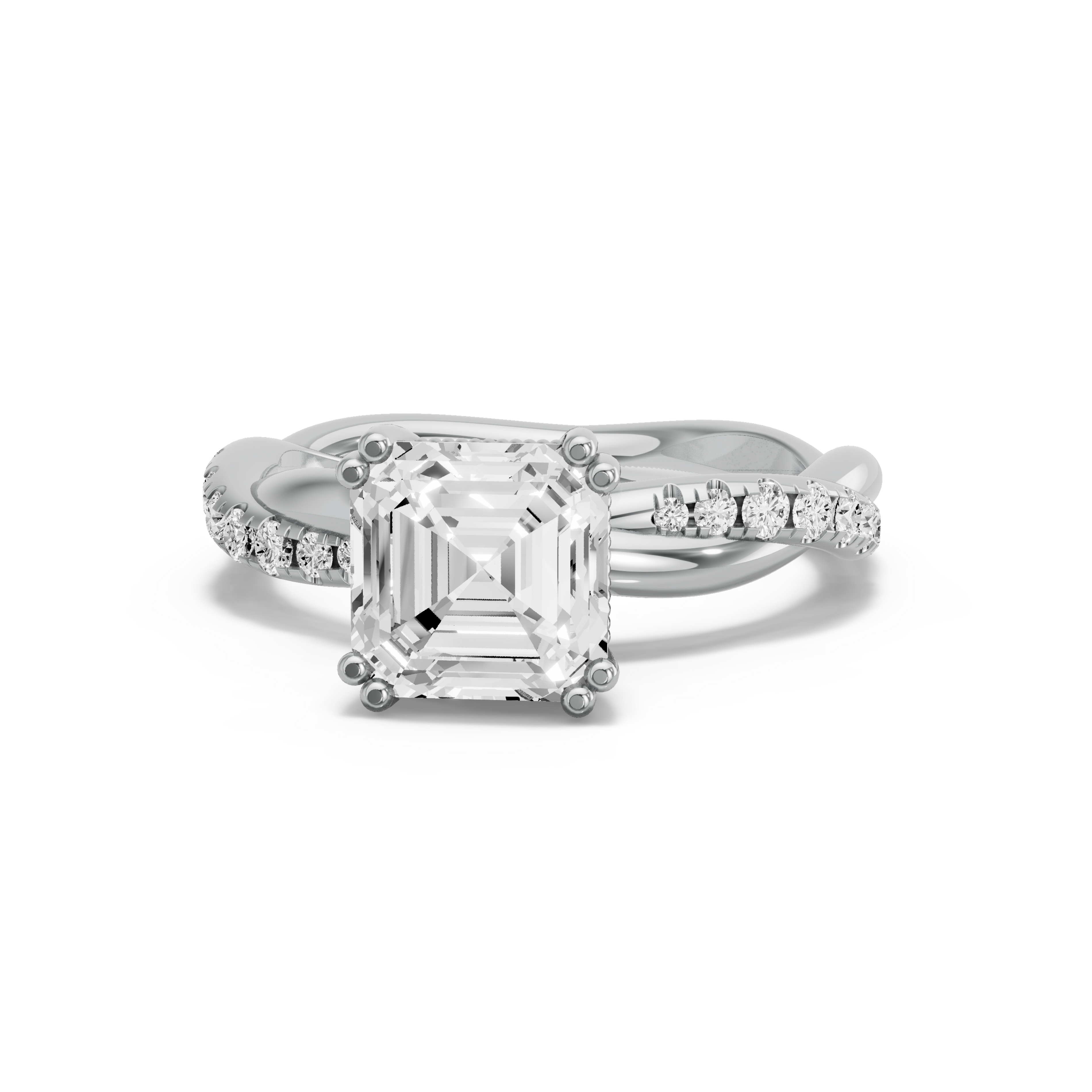 Image for Asscher Vintage Basket Ring with Rope Pave band in 10K Two Tone Rose Gold