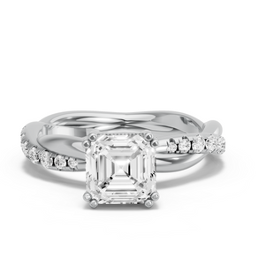 Image for Asscher Vintage Basket Ring with Rope Pave band