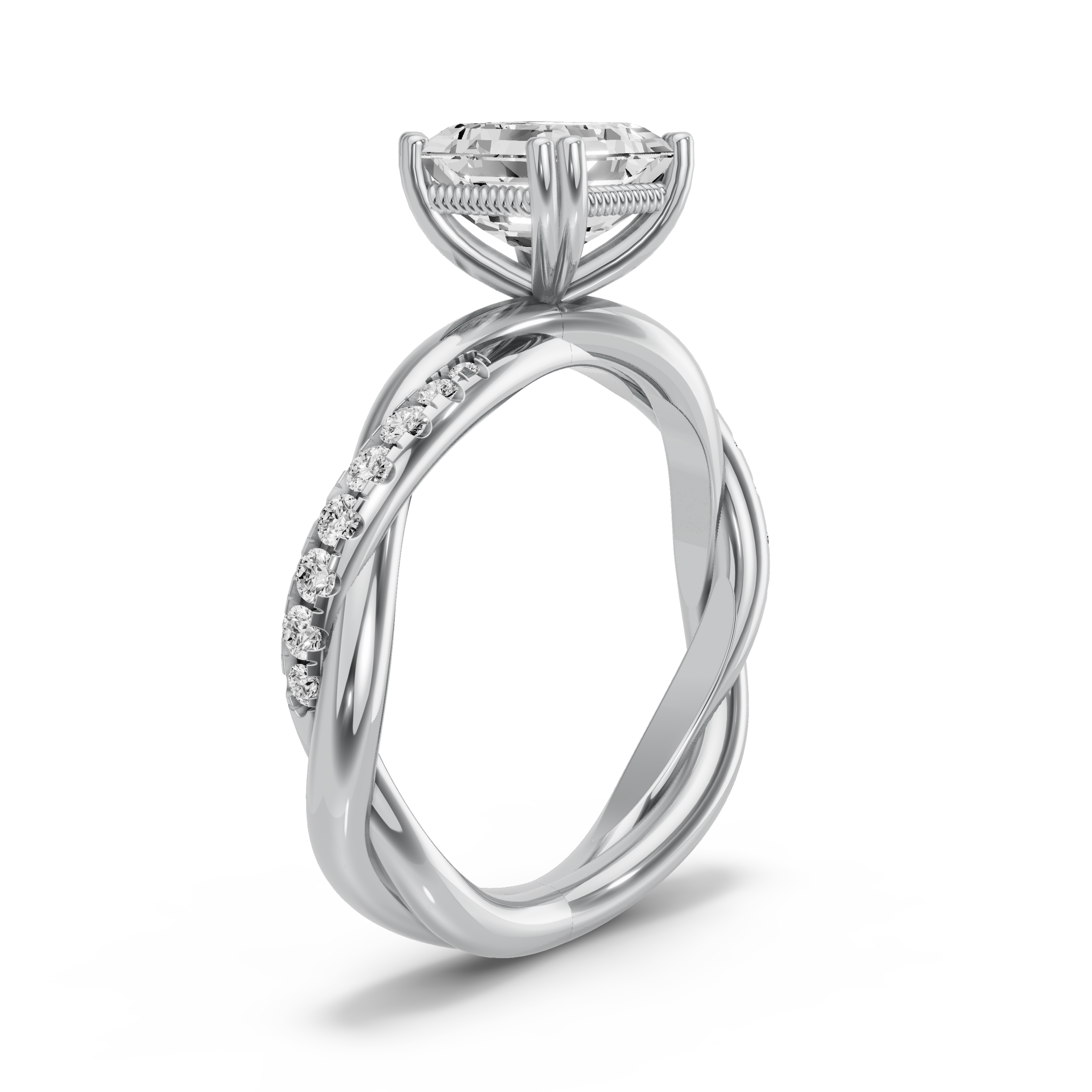 Image for Asscher Vintage Basket Ring with Knife Edge Solitaire band in 950 Platinum