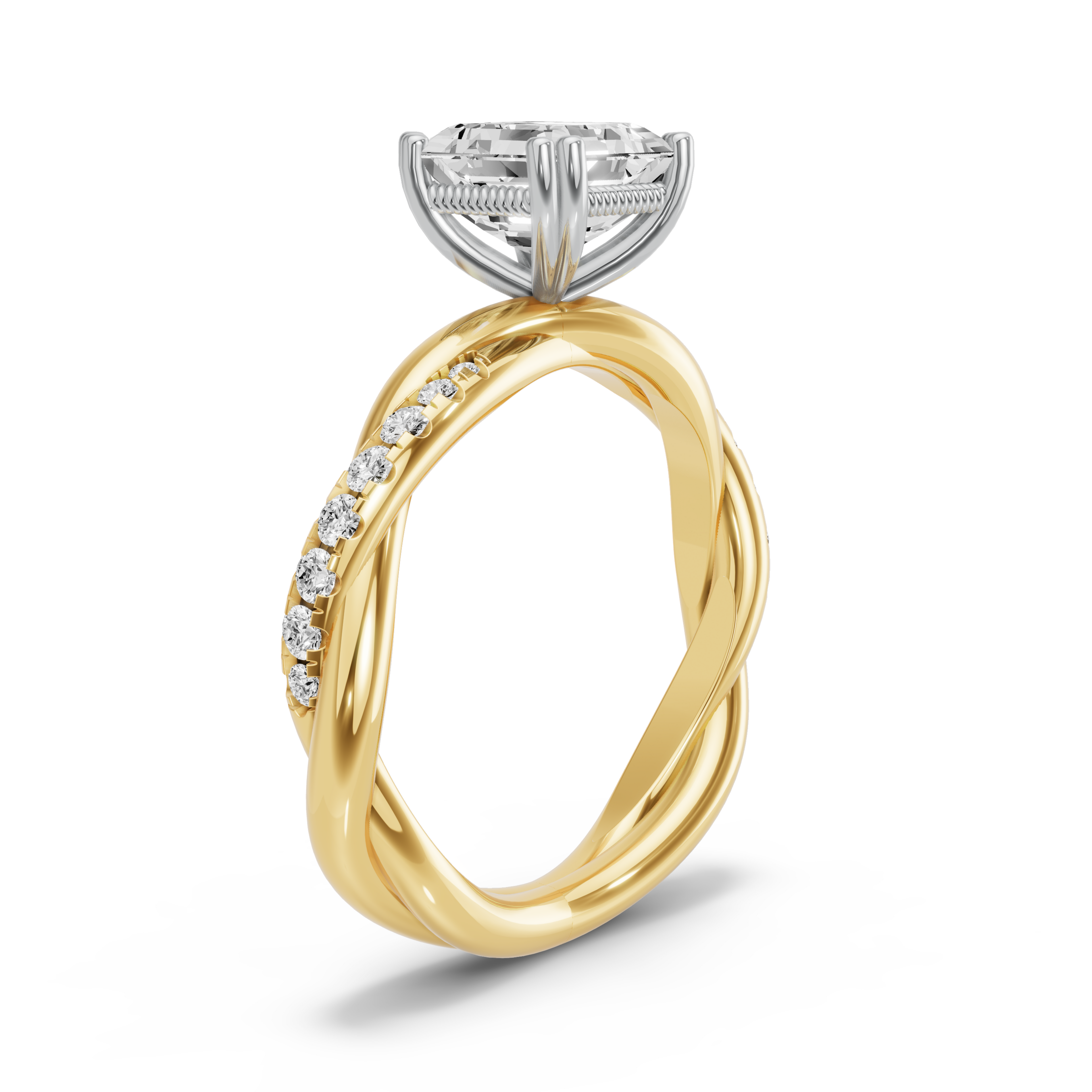 Image for Asscher Vintage Basket Ring with Rope Pave band in 10K Rose Gold