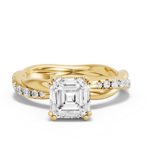 Image for Asscher Vintage Basket Ring with Rope Pave band