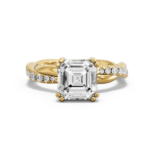 Image for Asscher Vintage Basket Ring with Rope Pave band in 18K Yellow Gold