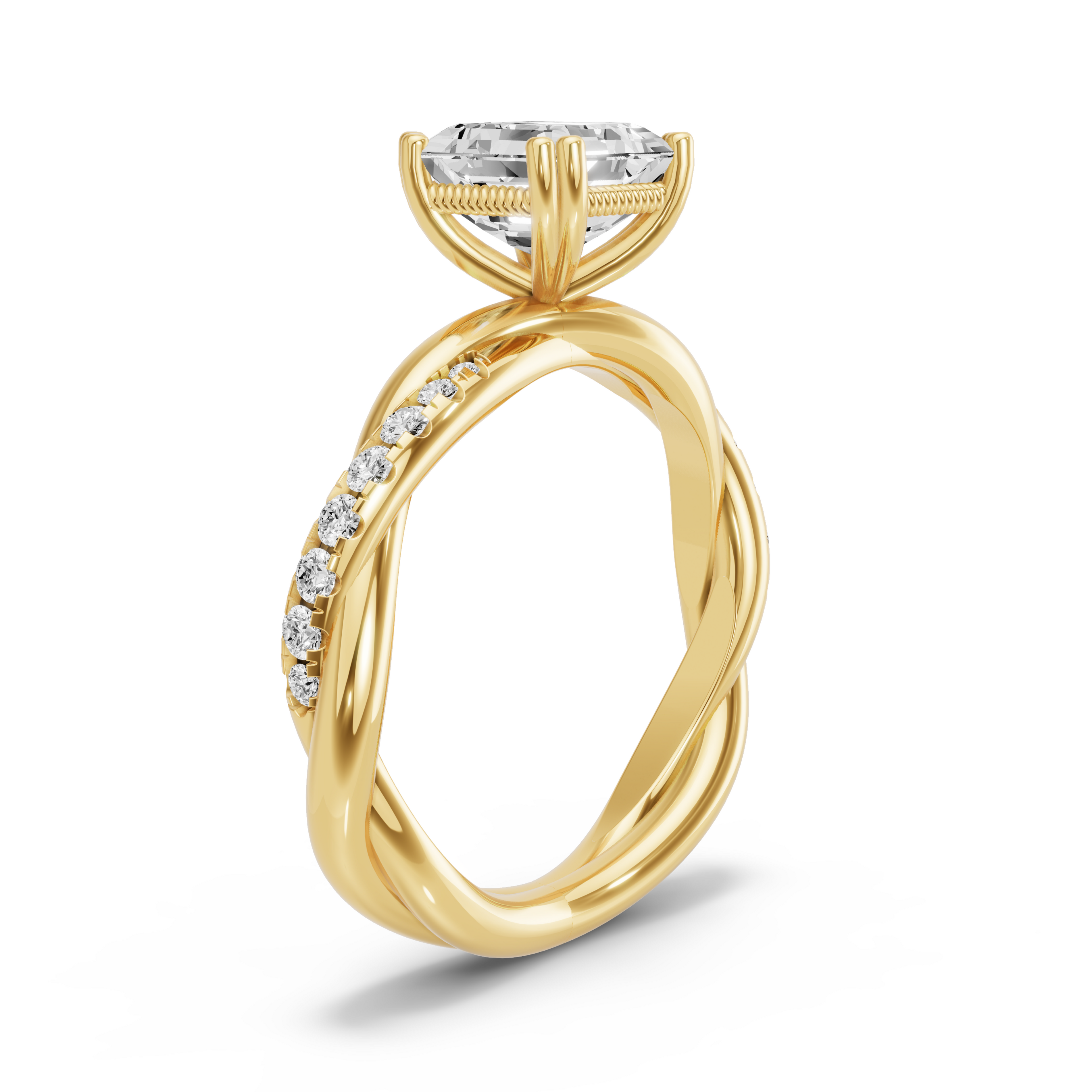Image for Asscher Vintage Basket Ring with Rope Pave band in 14K White Gold