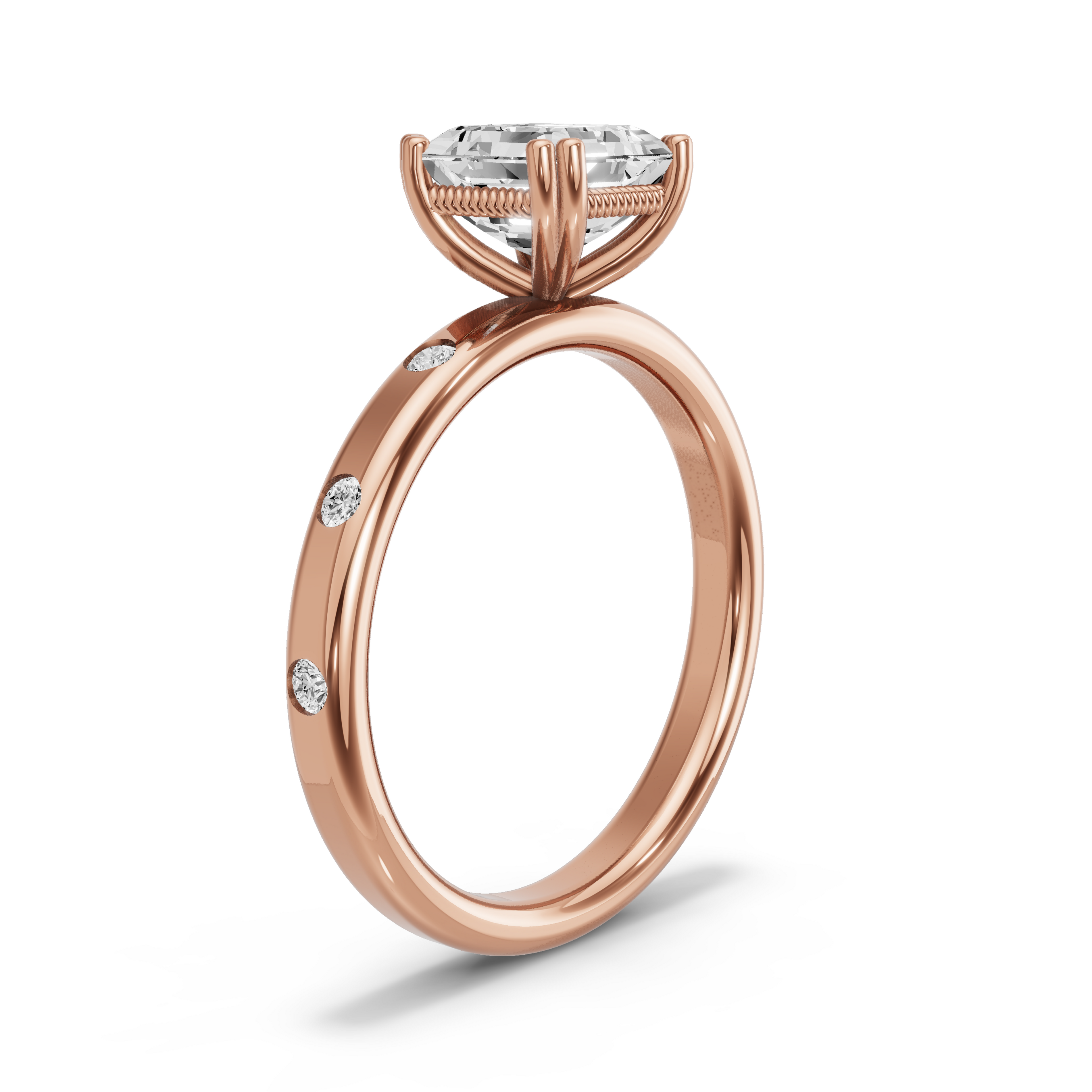 Image for Asscher Vintage Basket Ring with Sleek Accent band in 10K Yellow Gold