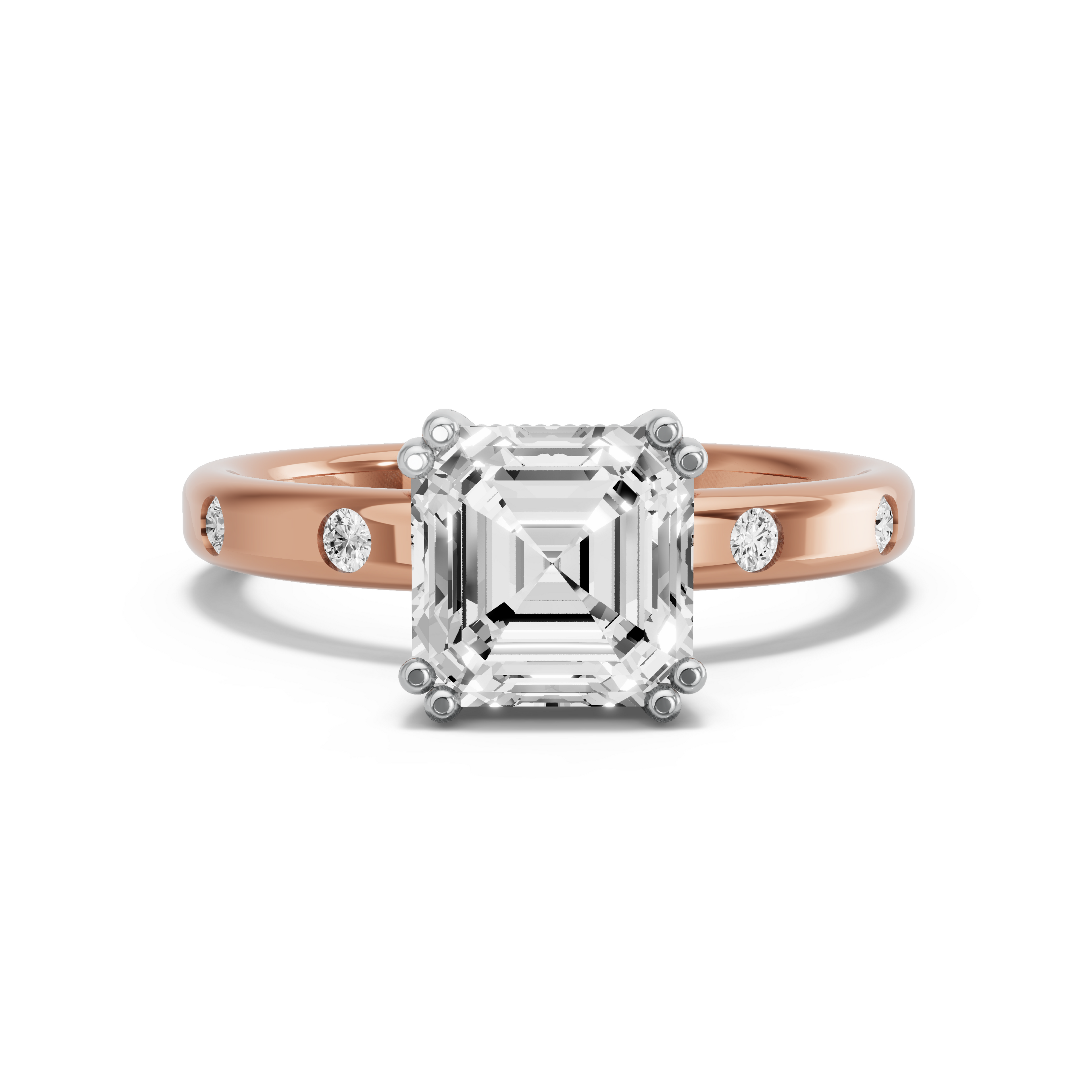 Image for Asscher Vintage Basket Ring with Sleek Accent band in 18K Two Tone Rose Gold