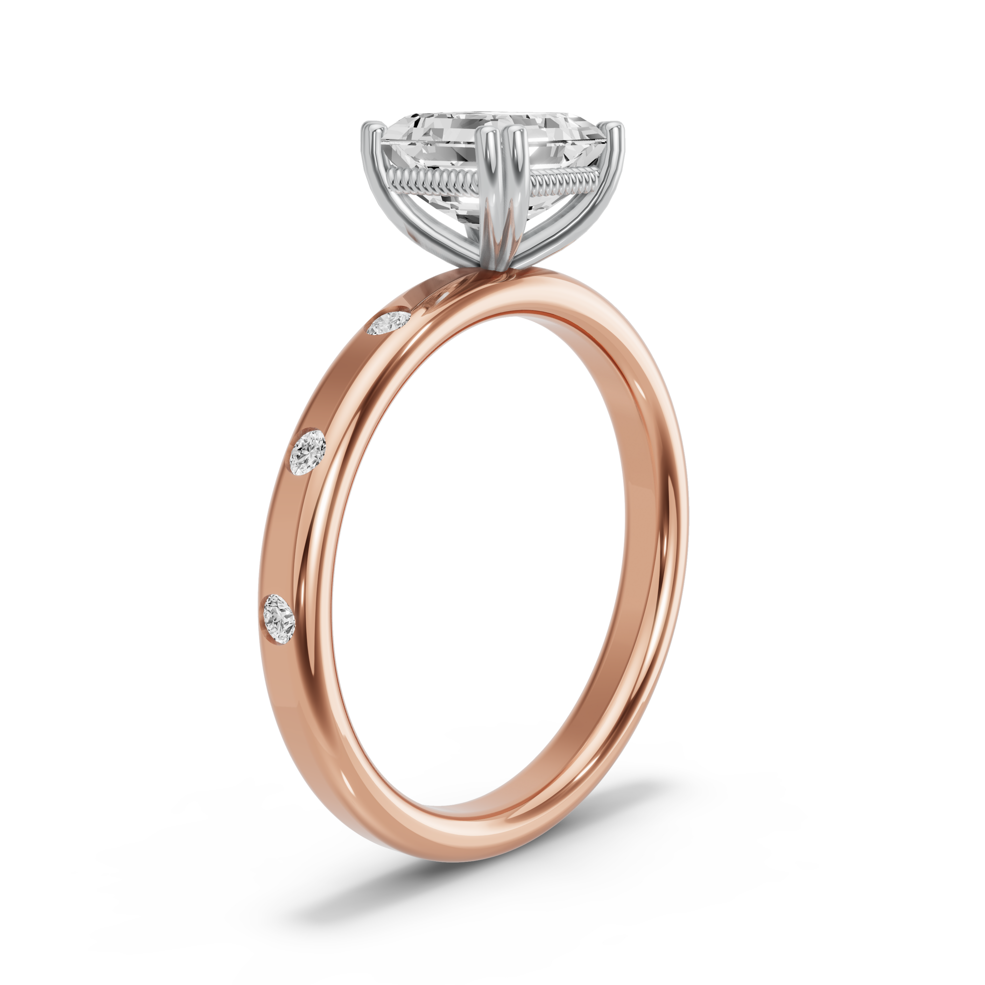 Image for Asscher Vintage Basket Ring with Sleek Accent band in 14K Two Tone Yellow Gold
