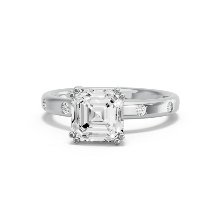 Image for Asscher Vintage Basket Ring with Sleek Accent band in 14K Two Tone Rose Gold