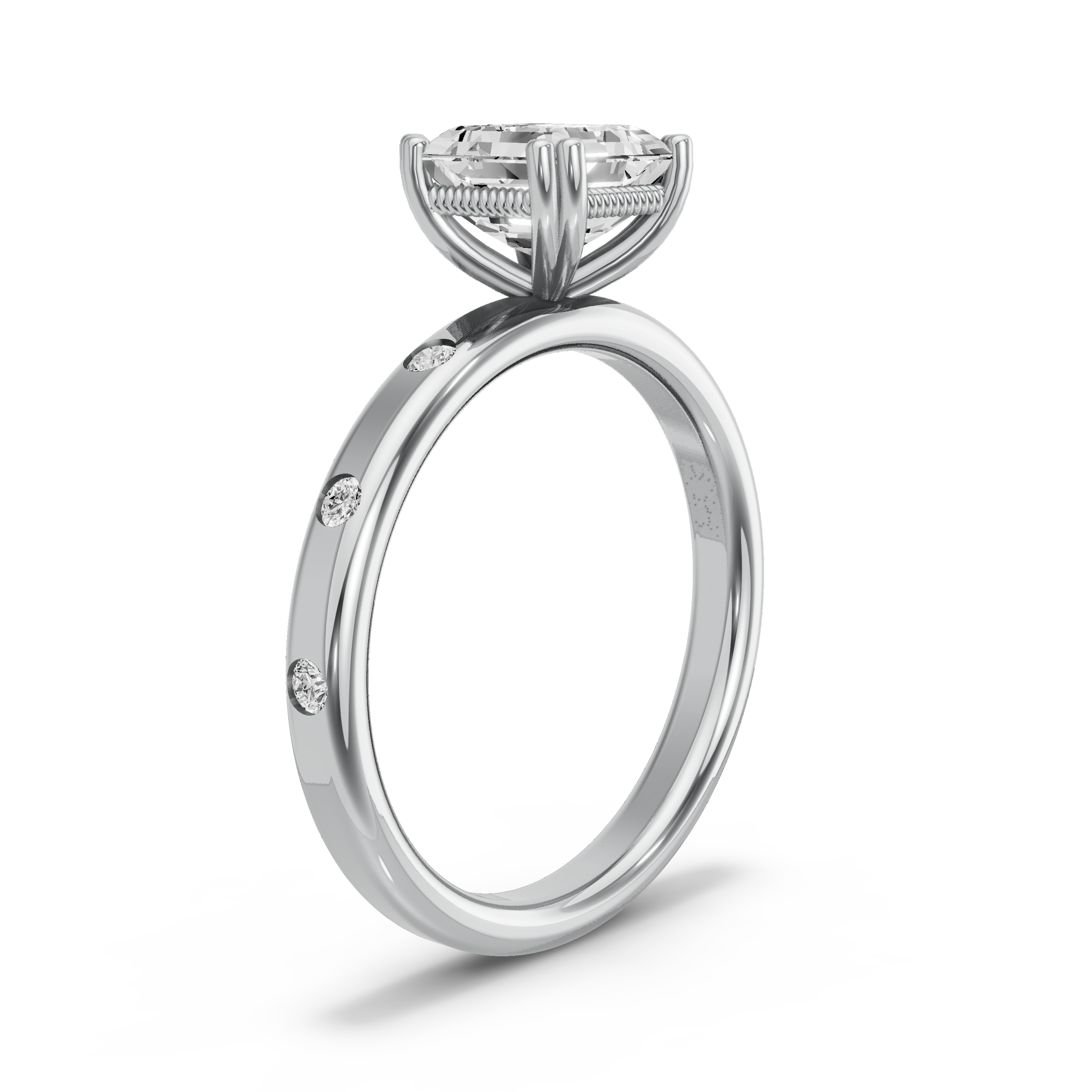 Image for Asscher Vintage Basket Ring with Sleek Accent band in 18K Two Tone Rose Gold