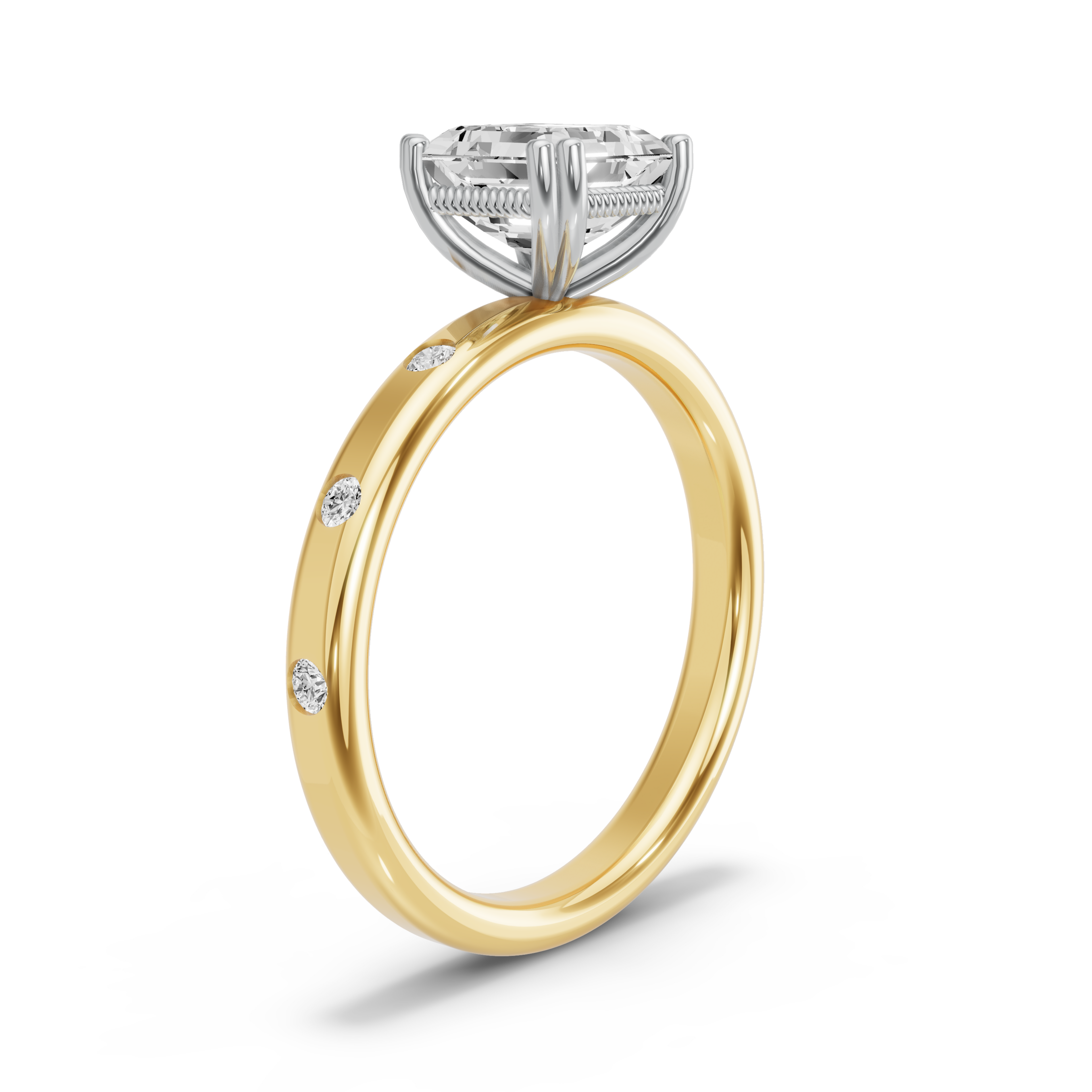 Image for Asscher Vintage Basket Ring with Sleek Accent band in 18K Rose Gold