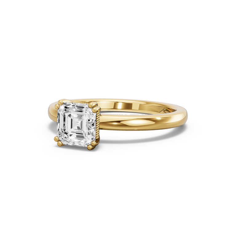 Image for Asscher Vintage Basket Ring with Solitaire band in 18K White Gold