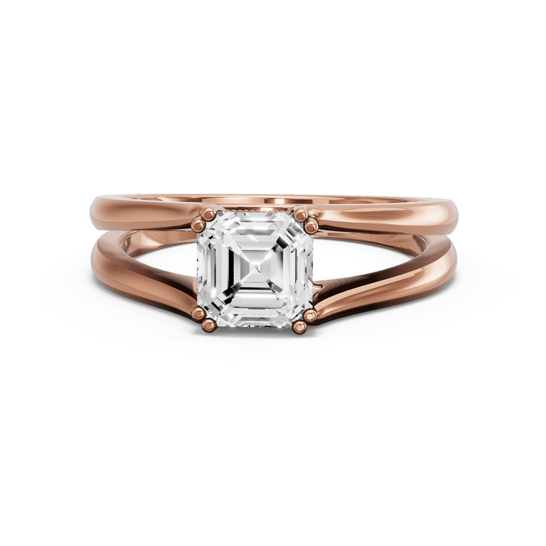Image for Asscher Vintage Basket Ring with Split Ring Solitaire band in 18K Yellow Gold