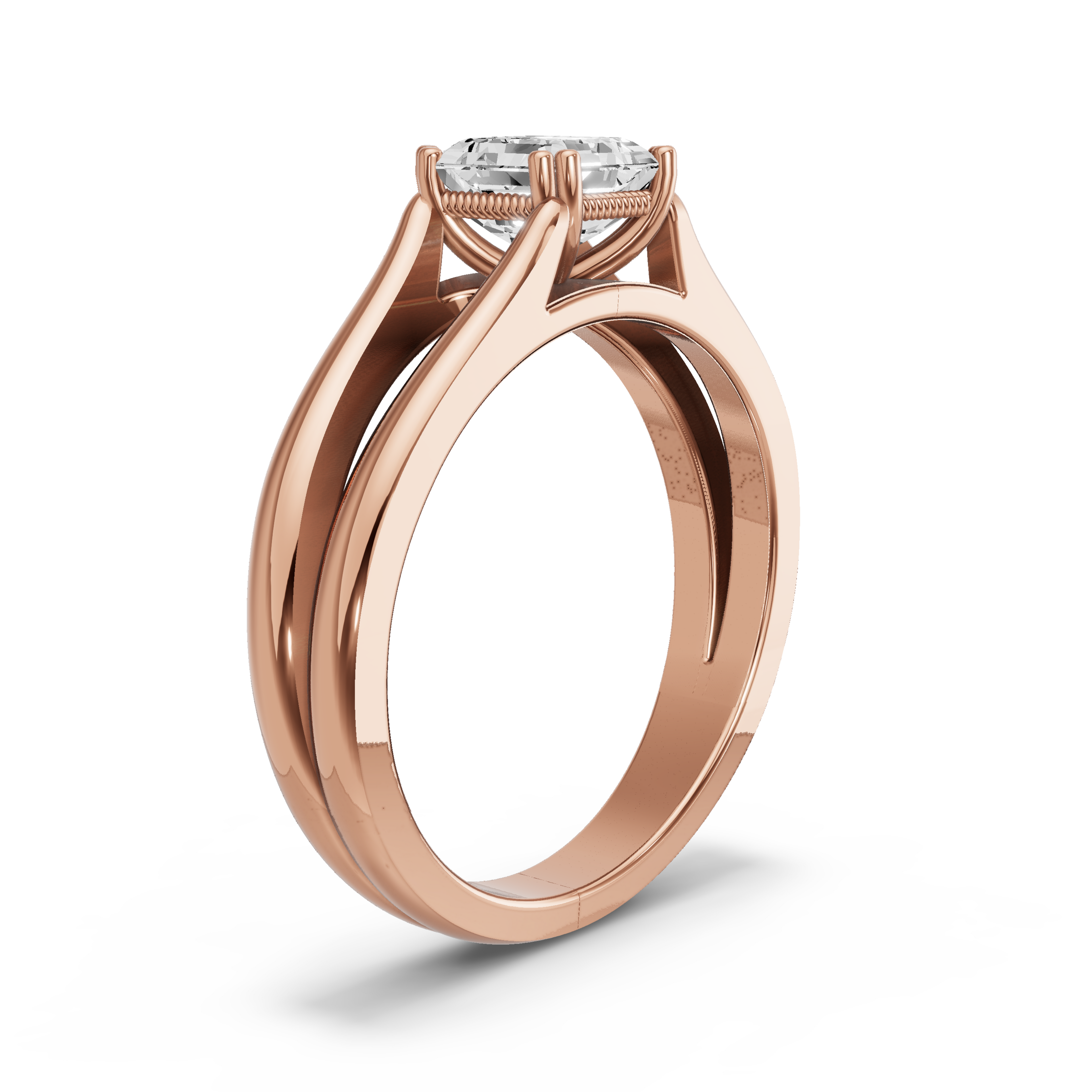 Image for Asscher Vintage Basket Ring with Split Ring Solitaire band in 18K Yellow Gold