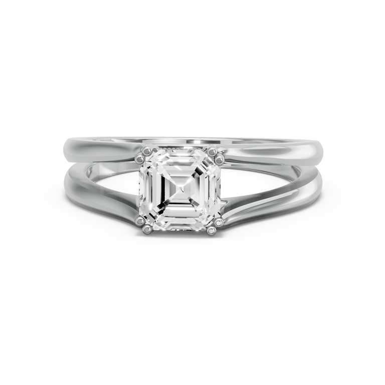 Image for Asscher Vintage Basket Ring with Split Ring Solitaire band in 14K Two Tone Rose Gold