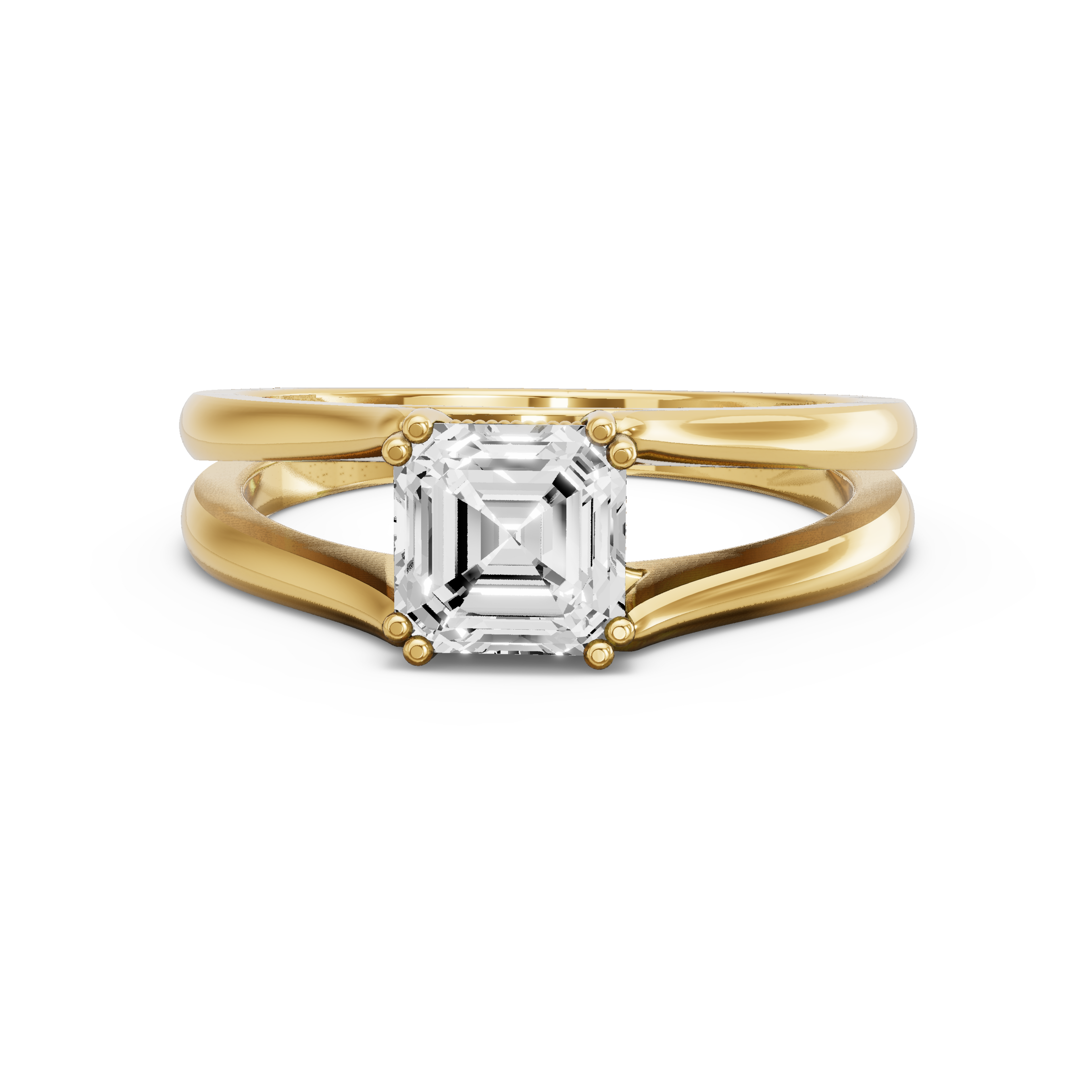 Image for Asscher Vintage Basket Ring with Split Ring Solitaire band in 18K White Gold