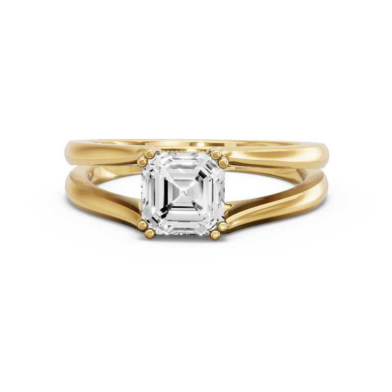 Image for Asscher Vintage Basket Ring with Split Ring Solitaire band in 18K White Gold