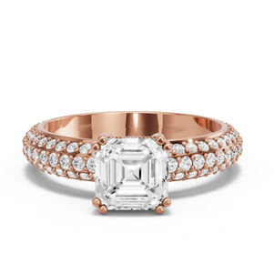 Image for Asscher Vintage Basket Ring with Triple Row Pave band
