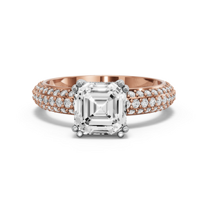 Image for Asscher Vintage Basket Ring with Triple Row Pave band