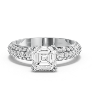 Image for Asscher Vintage Basket Ring with Triple Row Pave band