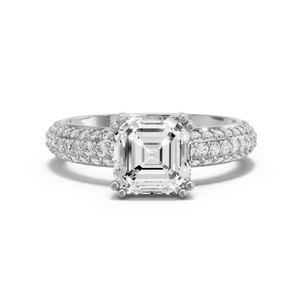 Image for Asscher Vintage Basket Ring with Triple Row Pave band in 18K White Gold