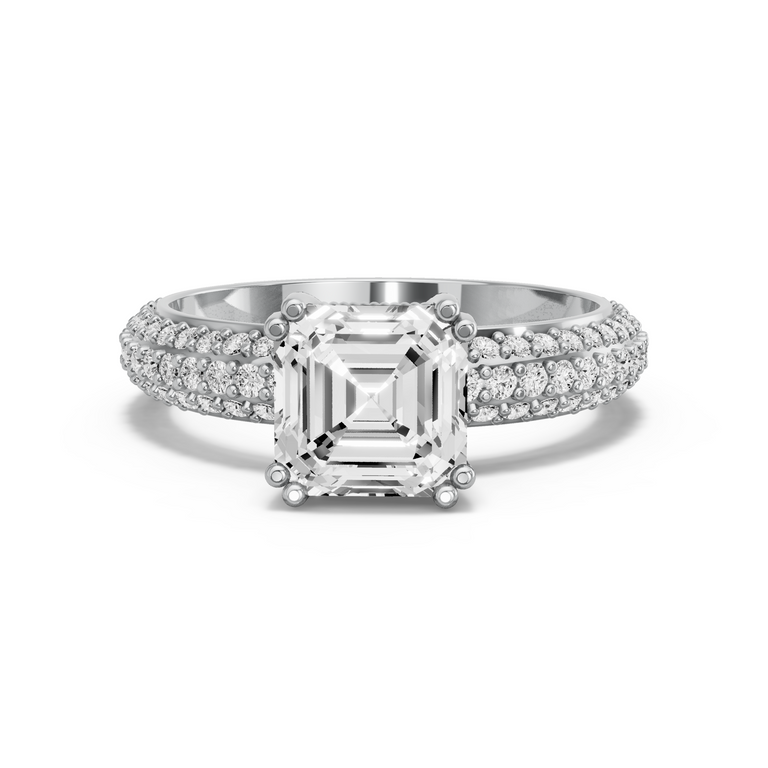 Image for Asscher Vintage Basket Ring with Triple Row Pave band in 10K Two Tone Rose Gold